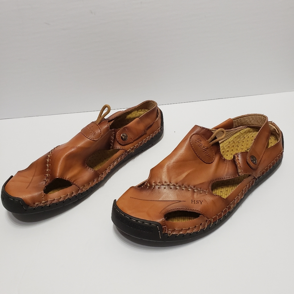 Carriesu Men's Hand Stitched Leather Sandals Slip